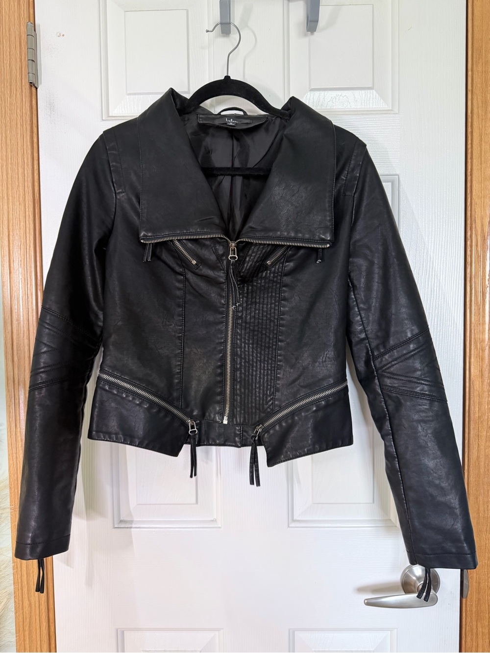 Lulu's Black Faux Leather Moto Jacket with Zip Details
